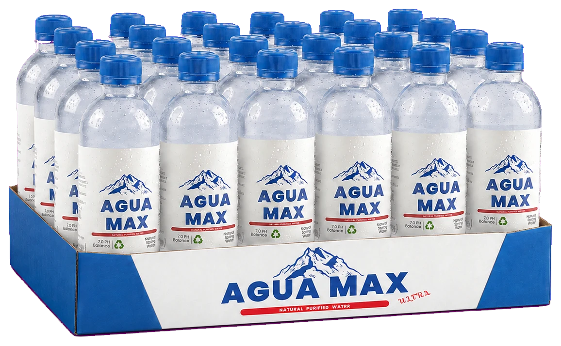 Una caja con 24 botellas Agua Max de 500 ml